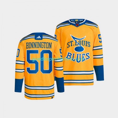 St. Louis Blues Jordan Binnington 50 Adidas 2022-2023 Reverse Retro Geel Authentic Shirt - Mannen